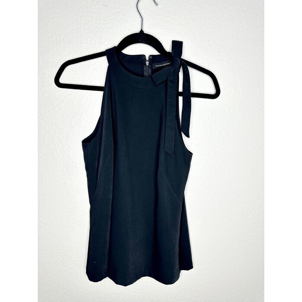 Banana Republic Blouse Womens 4 Black Halter Bow Neck Sleeveless Top Back Zip